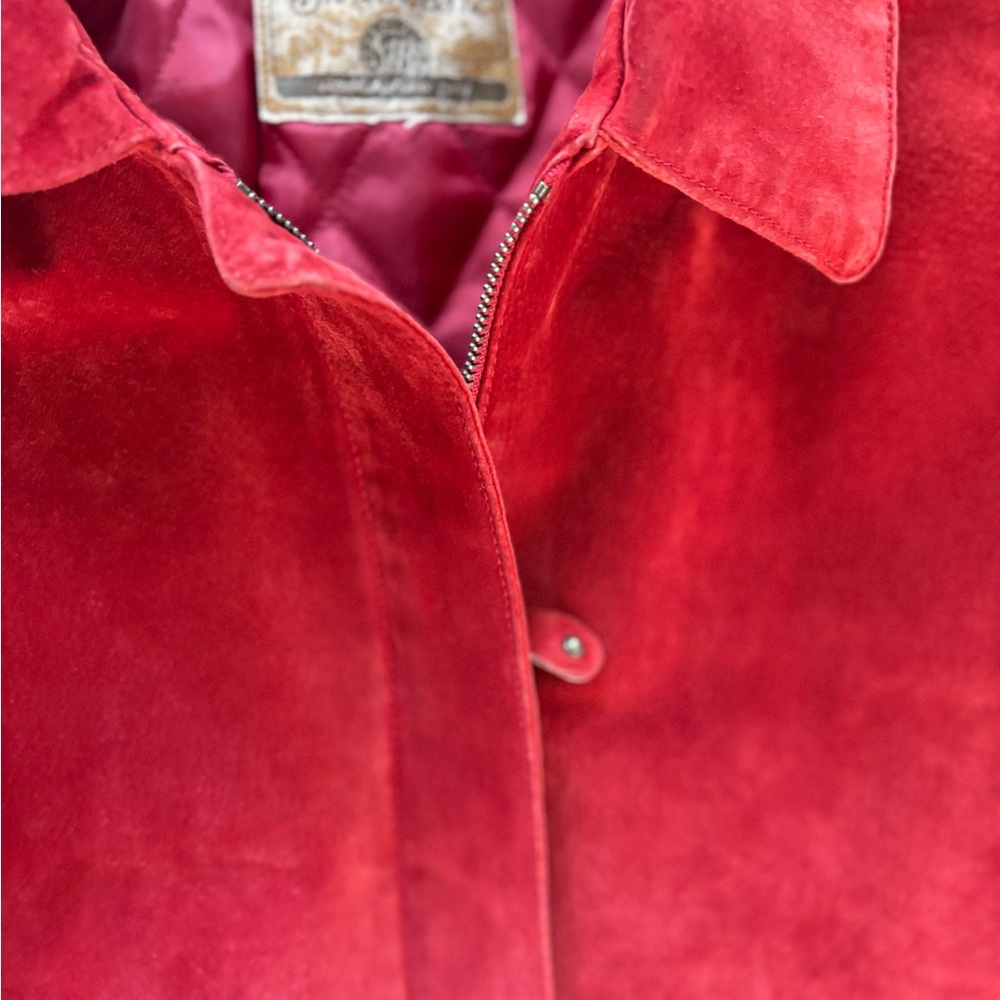 Red Suede Bomber vintage Jacket - - Picture 2 of 6